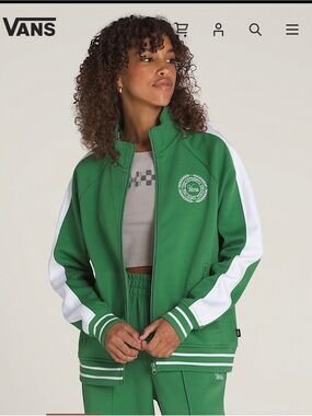 2. Vans Green Track Jacket with White Sleeve Stripes. NWT
